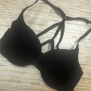 479 Victoria's Secret lined Demi X-back front close up bra BLACK sz 32D